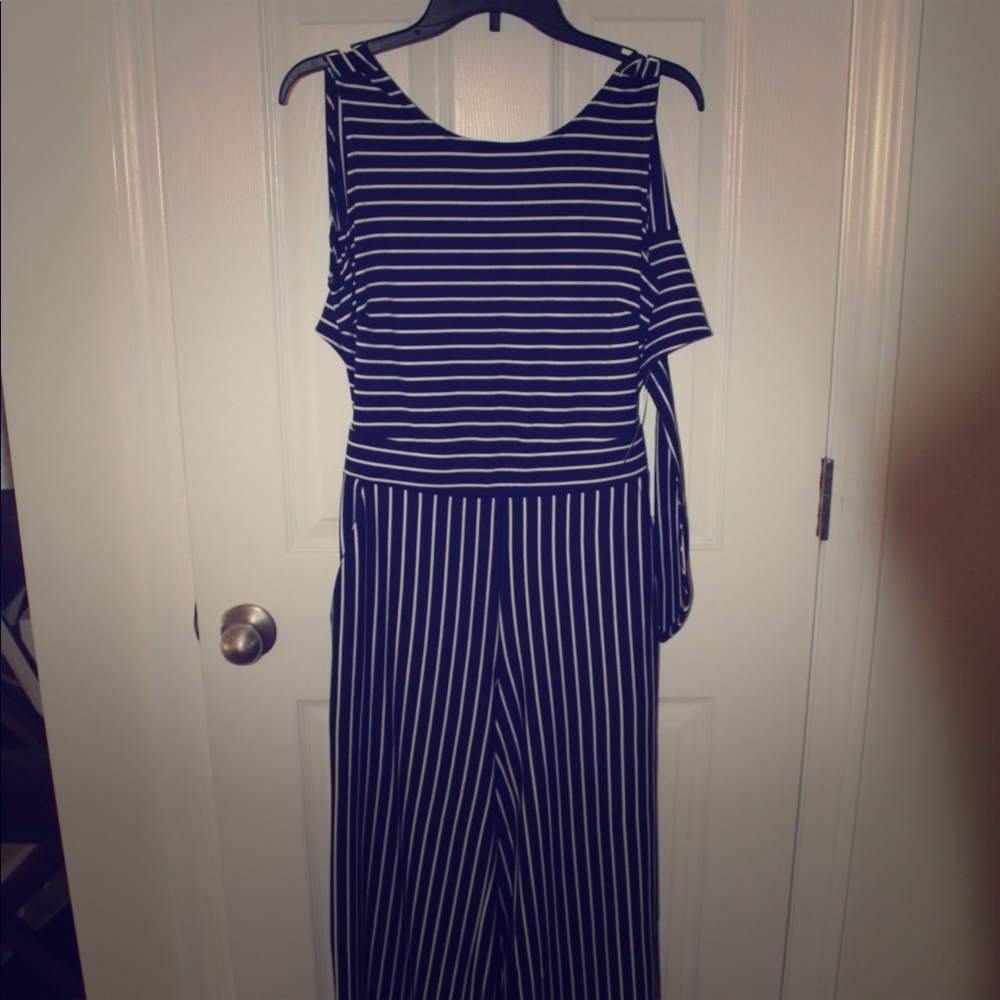 Navy and white striped jumpsuit!